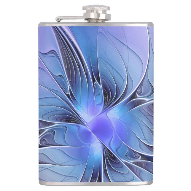 Abstract Modern Fractal Art Lavender Blue Flask (Front)