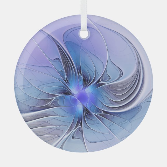 Abstract Modern Fractal Art Lavender Blue Glass Ornament (Front)