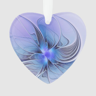 Abstract Modern Fractal Art Lavender Blue Heart Ornament
