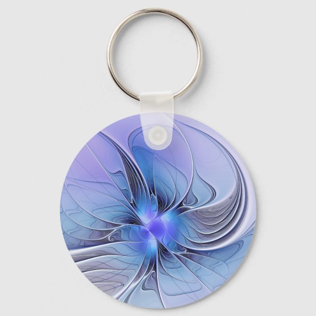 Abstract Modern Fractal Art Lavender Blue Keychain (Front)