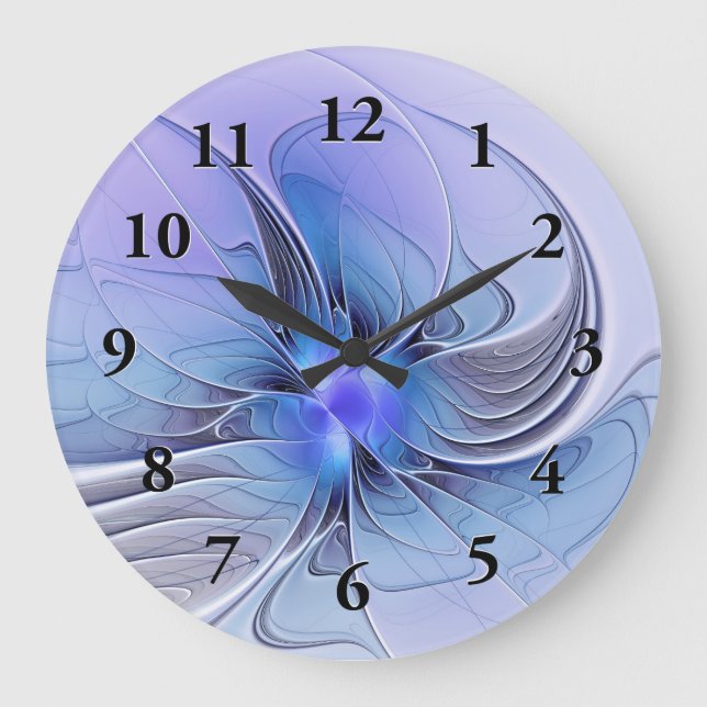 Abstract Modern Fractal Art Lavender Blue Large Clock (Front)