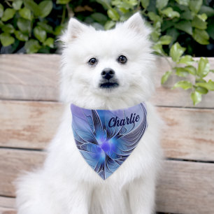 Abstract Modern Fractal Art Lavender Blue Pet Bandana Collar