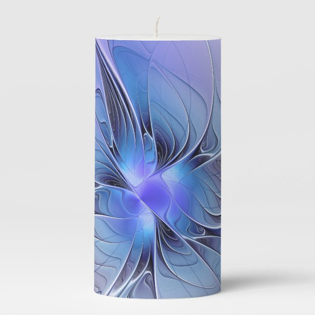 Abstract Modern Fractal Art Lavender Blue Pillar Candle (Front)