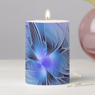 Abstract Modern Fractal Art Lavender Blue Pillar Candle
