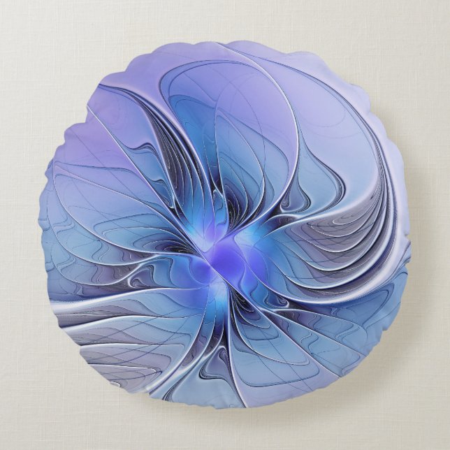 Abstract Modern Fractal Art Lavender Blue Round Pillow (Front)