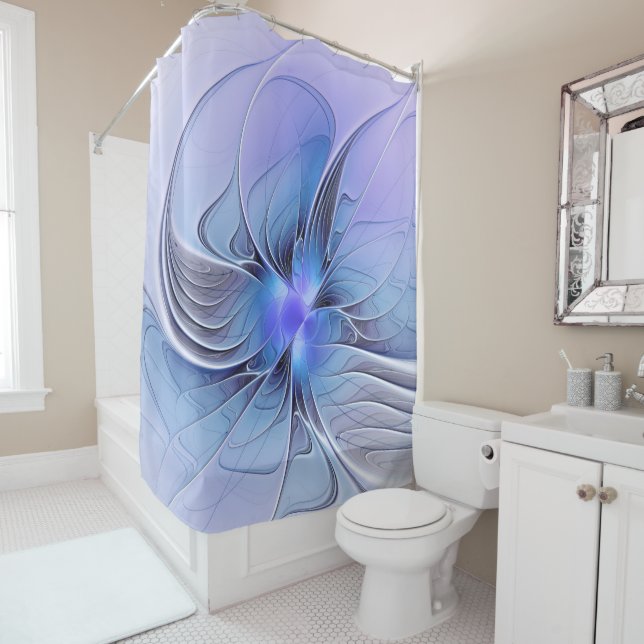 Abstract Modern Fractal Art Lavender Blue Shower Curtain (In Situ)