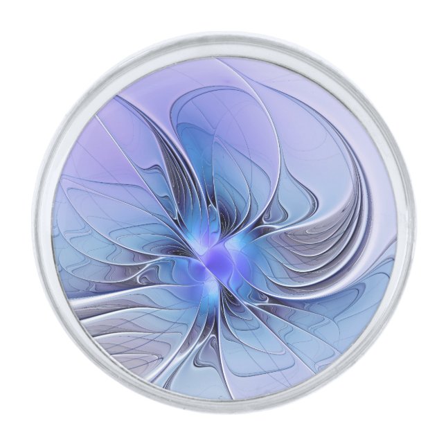 Abstract Modern Fractal Art Lavender Blue Silver Finish Lapel Pin (Front)