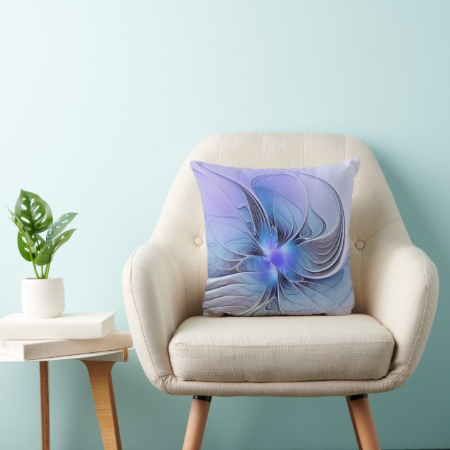 Abstract Modern Fractal Art Lavender Blue Throw Pillow (Chair)