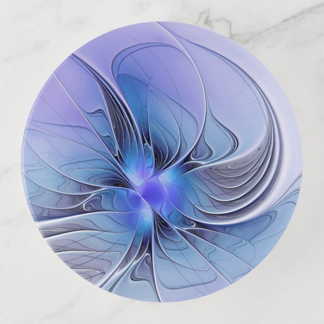 Abstract Modern Fractal Art Lavender Blue Trinket Tray (Front)