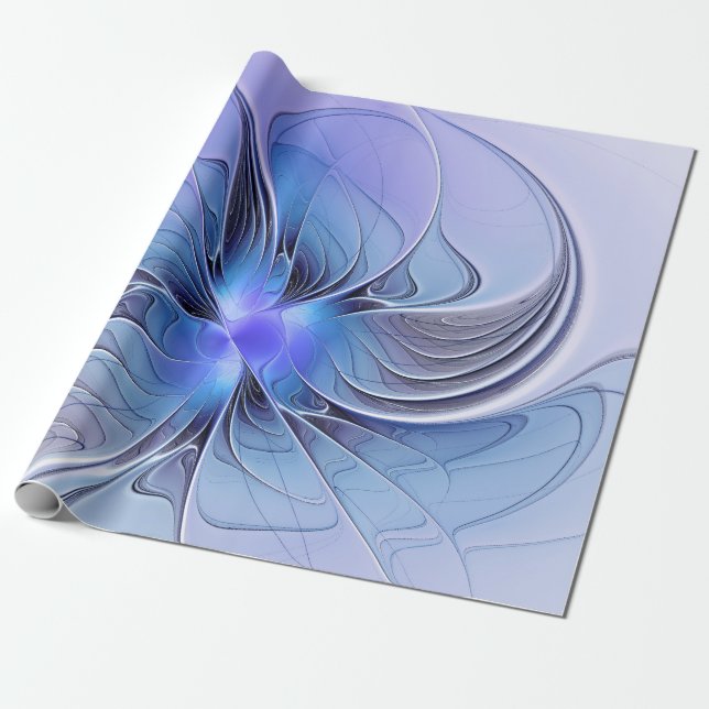 Abstract Modern Fractal Art Lavender Blue Wrapping Paper (Unrolled)