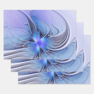 Abstract Modern Fractal Art Lavender Blue Wrapping Paper Sheets
