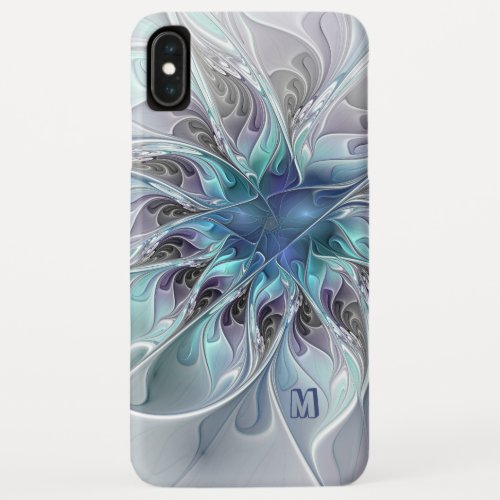Abstract Modern Fractal Flower With Blue Monogram iPhone XS Max Case
