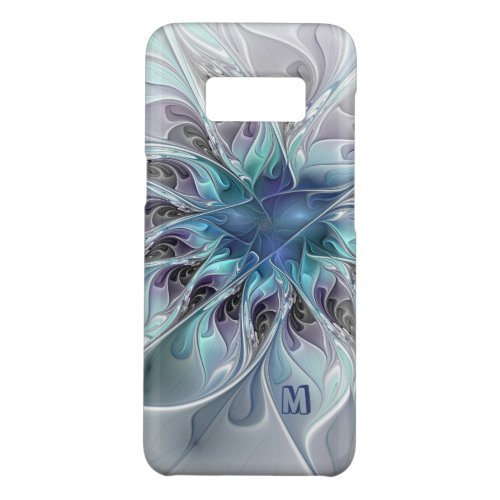Abstract Modern Fractal Flower With Blue Monogram Case_Mate Samsung Galaxy S8 Case