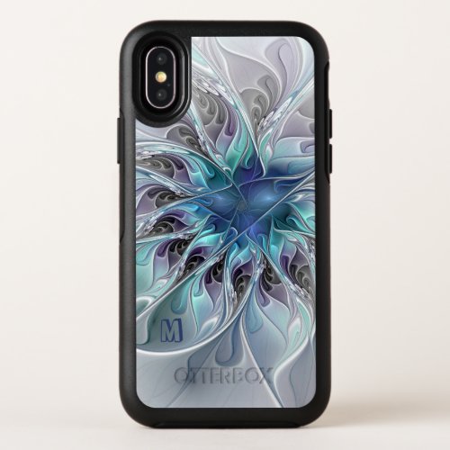 Abstract Modern Fractal Flower With Blue Monogram OtterBox Symmetry iPhone XS Case
