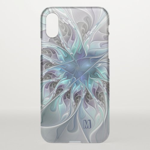 Abstract Modern Fractal Flower With Blue Monogram iPhone XS Case