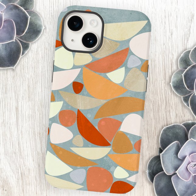 Abstract Modern Geometric Art Case-Mate iPhone Case (Abstract modern mid-century inspired orange cream and sea foam green cell phone case)