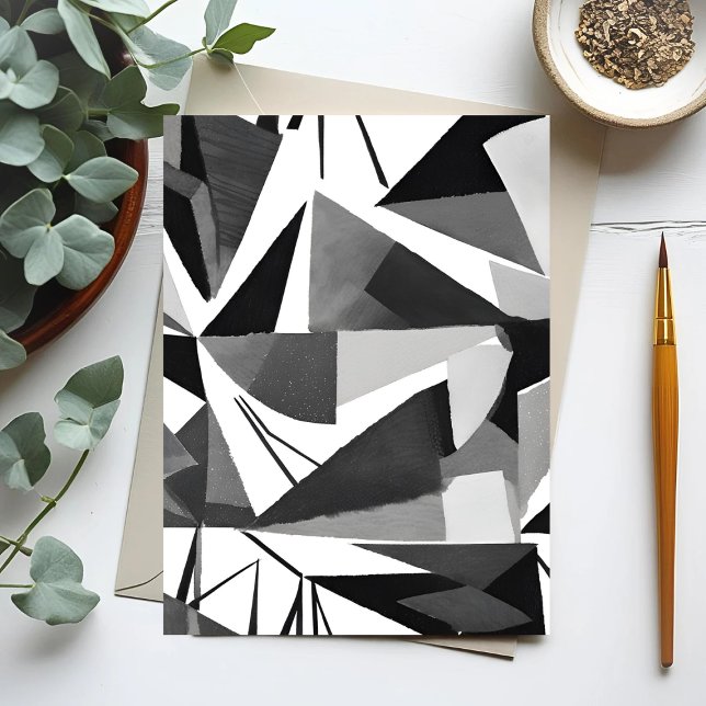 Abstract Modern Geometric Black & White Watercolor Postcard (Creator Uploaded)