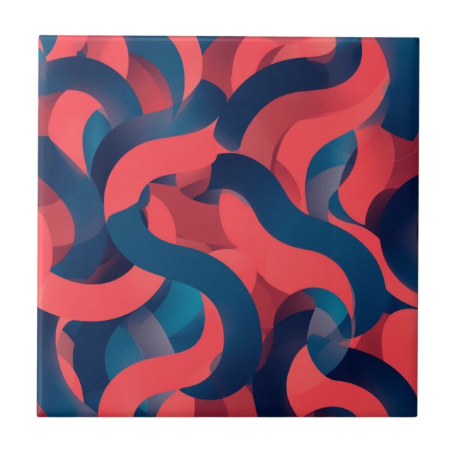 abstract modern geometric Coral and Blue Ceramic Tile (Front)