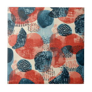 abstract modern geometric Coral and Blue Ceramic Tile