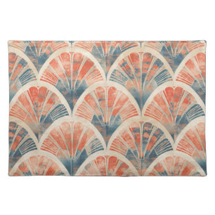abstract modern geometric Coral and Blue Cloth Placemat
