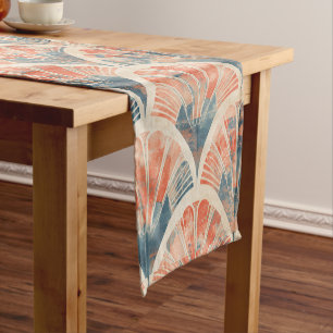 abstract modern geometric Coral and Blue Short Table Runner