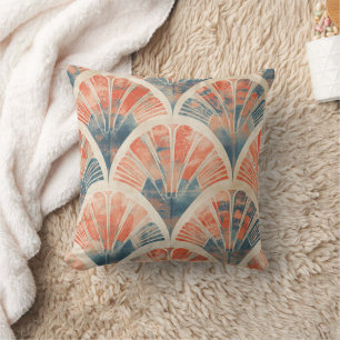 abstract modern geometric Coral and Blue Throw Pillow