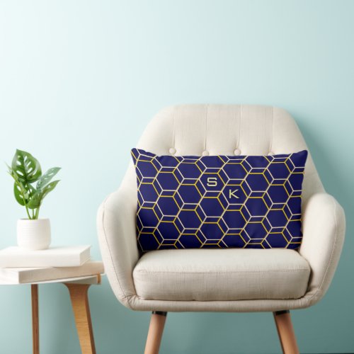    Abstract Modern Geometric Monogrammed Navy Blue Lumbar Pillow