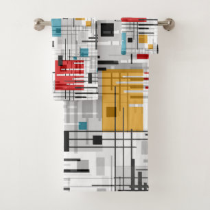 Abstract modern geometric shapes striped lined rec bath towel set