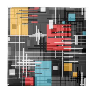 Abstract modern geometric shapes striped lined rec ceramic tile