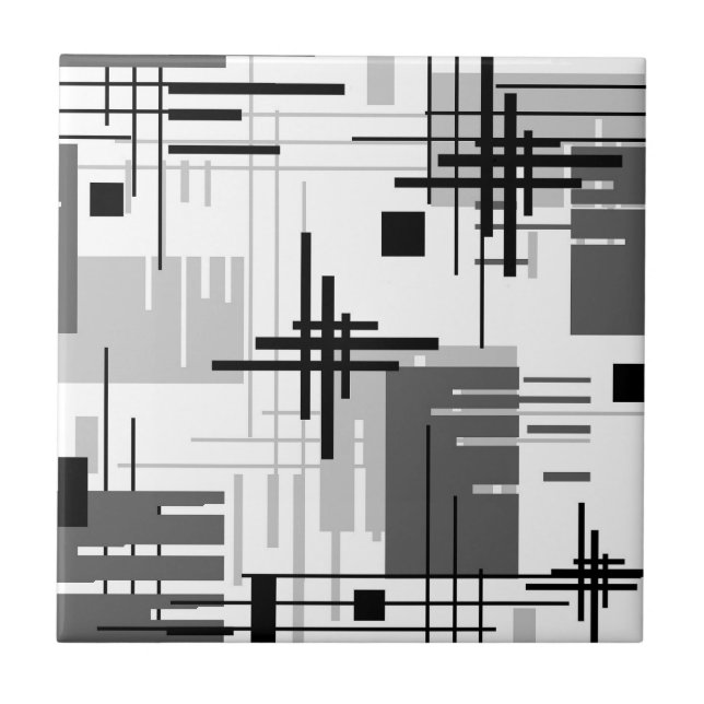 Abstract modern geometric shapes striped lined rec ceramic tile (Front)