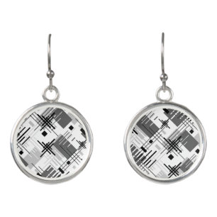 Abstract modern geometric shapes striped lined rec earrings