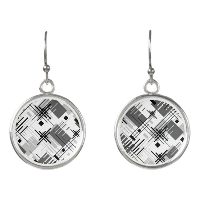 Abstract modern geometric shapes striped lined rec earrings (Front)