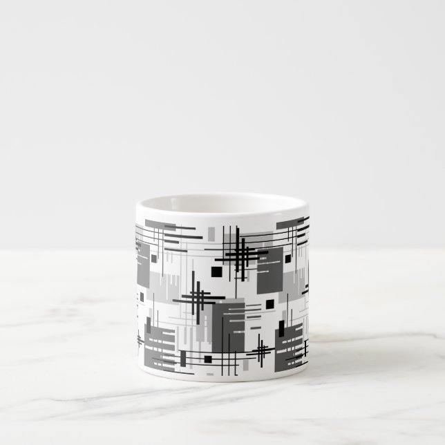 Abstract modern geometric shapes striped lined rec espresso cup (Front)