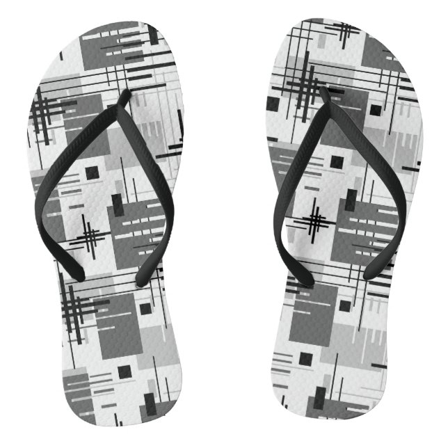 Abstract modern geometric shapes striped lined rec flip flops (Footbed)