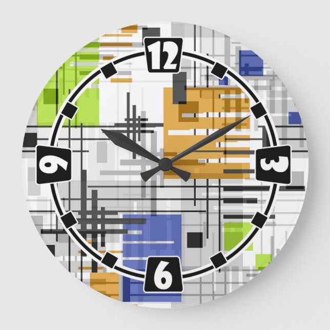 Abstract modern geometric shapes striped lined rec large clock (Front)