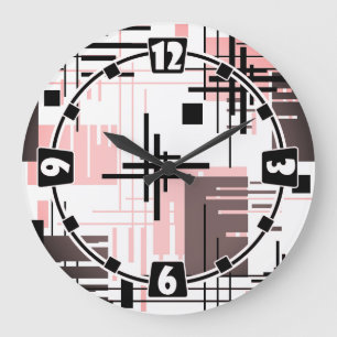 Abstract modern geometric shapes striped lined rec large clock