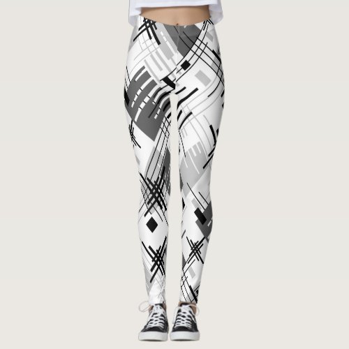 Abstract modern geometric shapes striped lined rec leggings