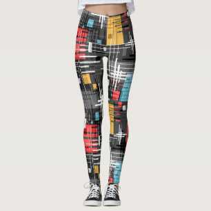 Abstract modern geometric shapes striped lined rec leggings