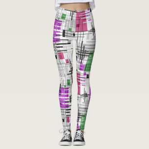 Abstract modern geometric shapes striped lined rec leggings