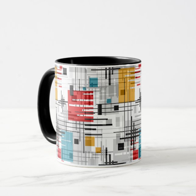 Abstract modern geometric shapes striped lined rec mug (Front Left)