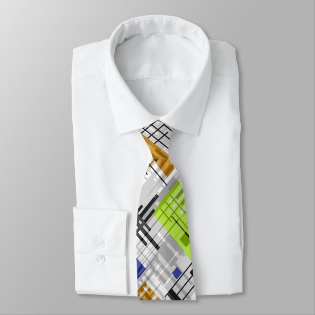 Abstract modern geometric shapes striped lined rec neck tie (Tied)