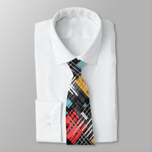 Abstract modern geometric shapes striped lined rec neck tie (Tied)