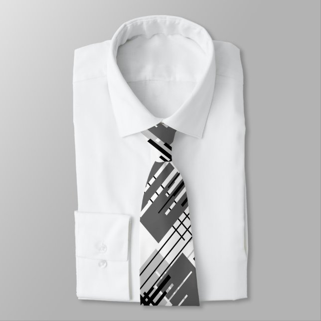 Abstract modern geometric shapes striped lined rec neck tie (Tied)