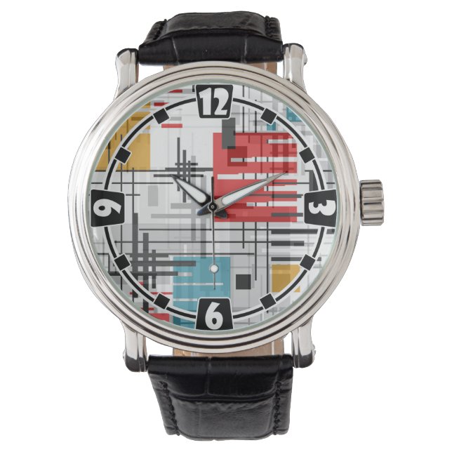 Abstract modern geometric shapes striped lined rec watch (Front)