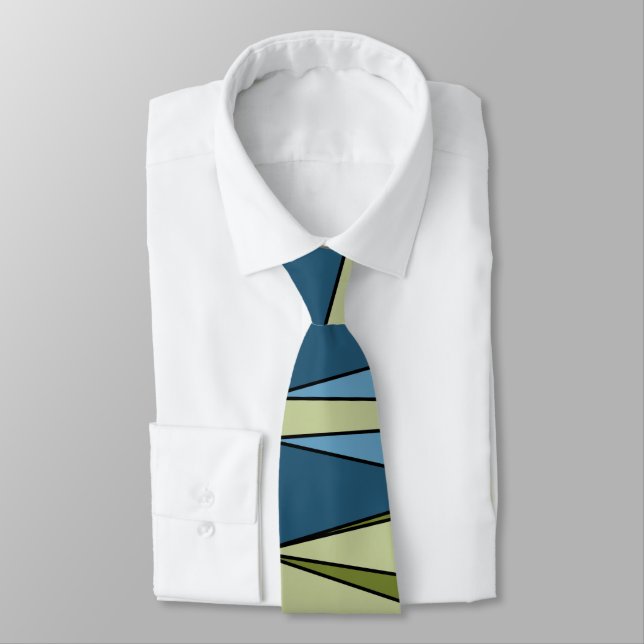 Abstract modern geometric shapes triangles blue gr neck tie (Tied)