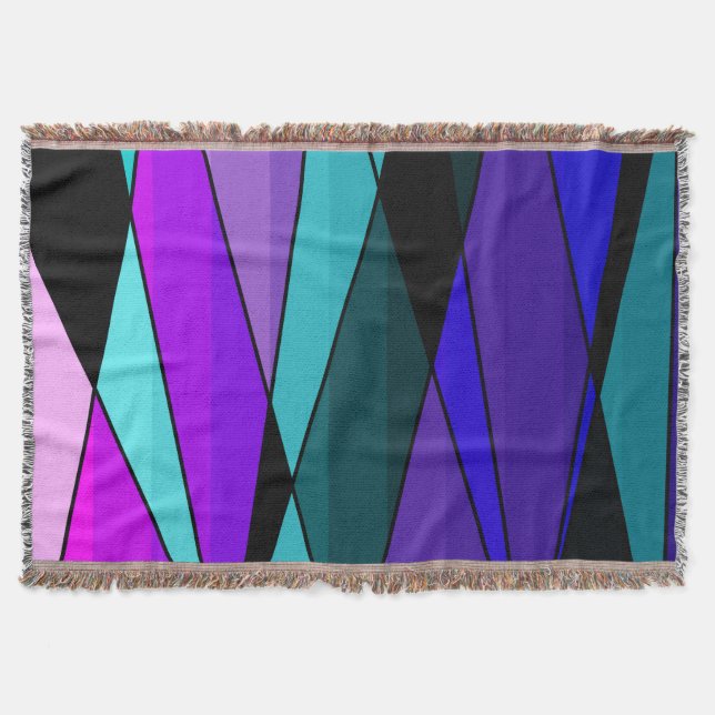 Abstract modern geometric shapes triangles blue pu throw blanket (Front)