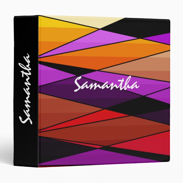 Abstract modern geometric shapes triangles orange 3 ring binder (Front/Spine)