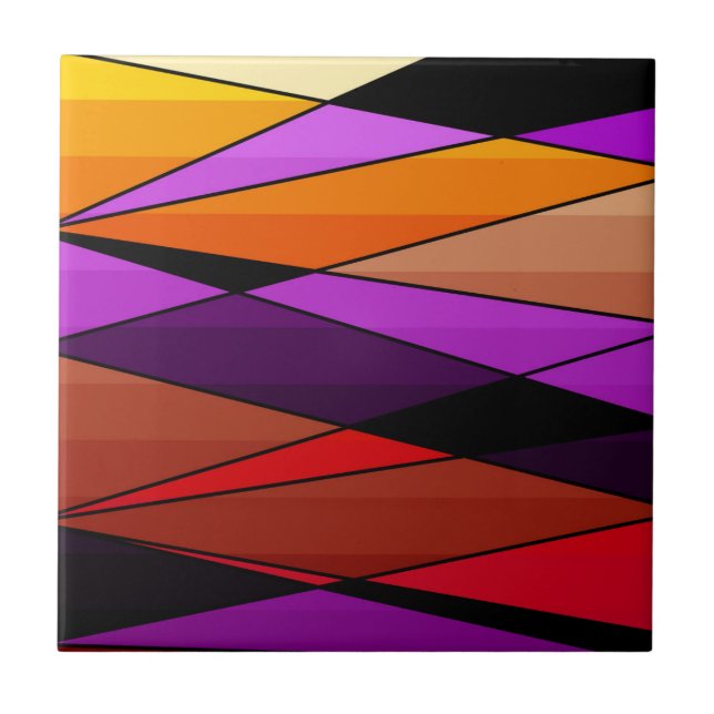 Abstract modern geometric shapes triangles orange ceramic tile (Front)