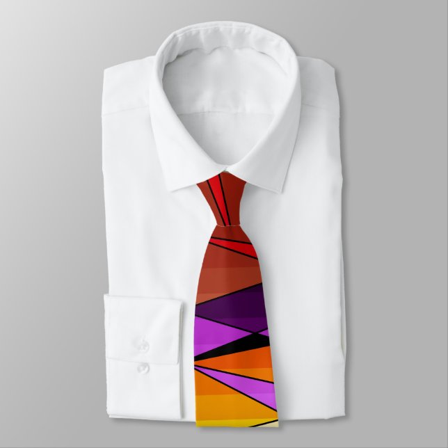 Abstract modern geometric shapes triangles orange neck tie (Tied)