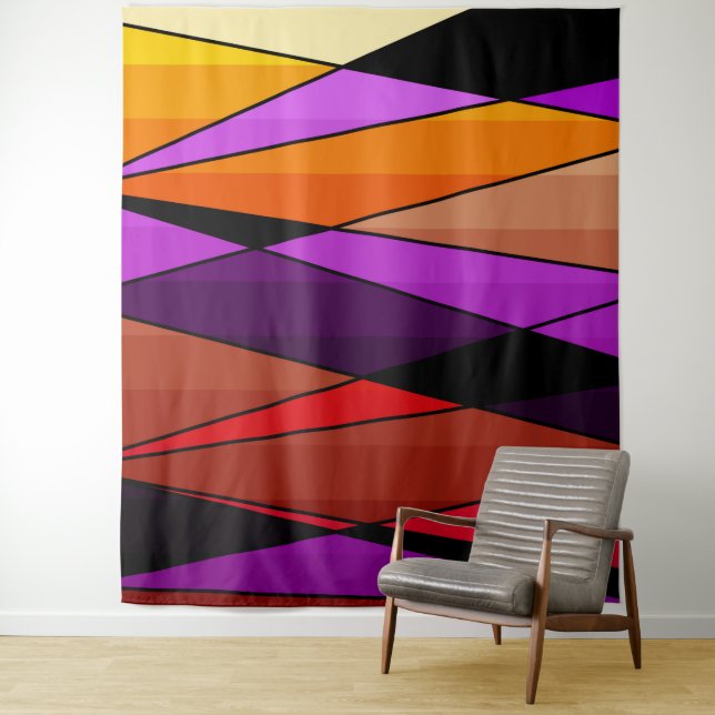 Abstract modern geometric shapes triangles orange tapestry (In Situ)